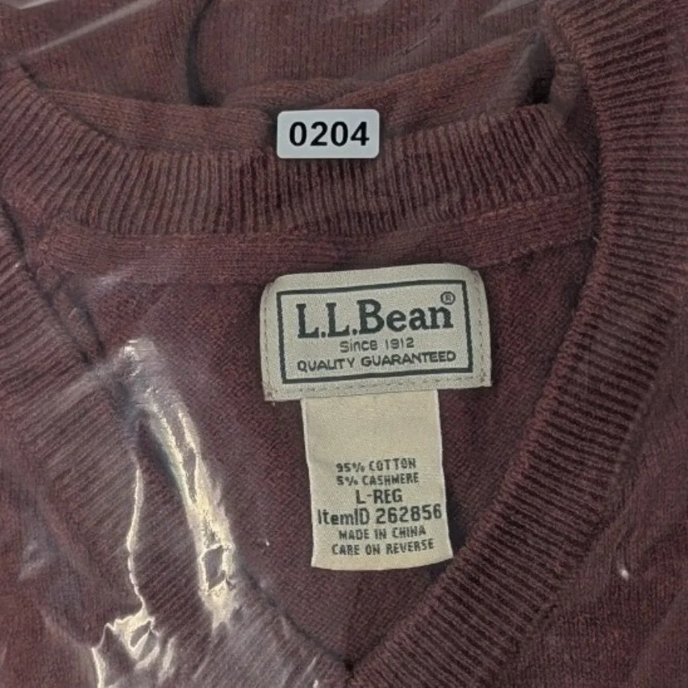 LL Bean Mens V-Neck Sweater Large Burgundy Cotton Cashmere Blend 262856